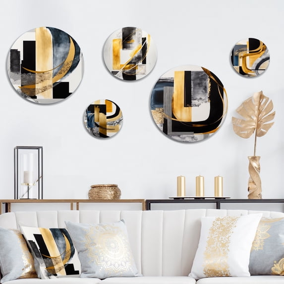 Designart "Glamorous Art Deco Abstraction I" Modern Transitional Metal Wall Art Set of 5 Piece