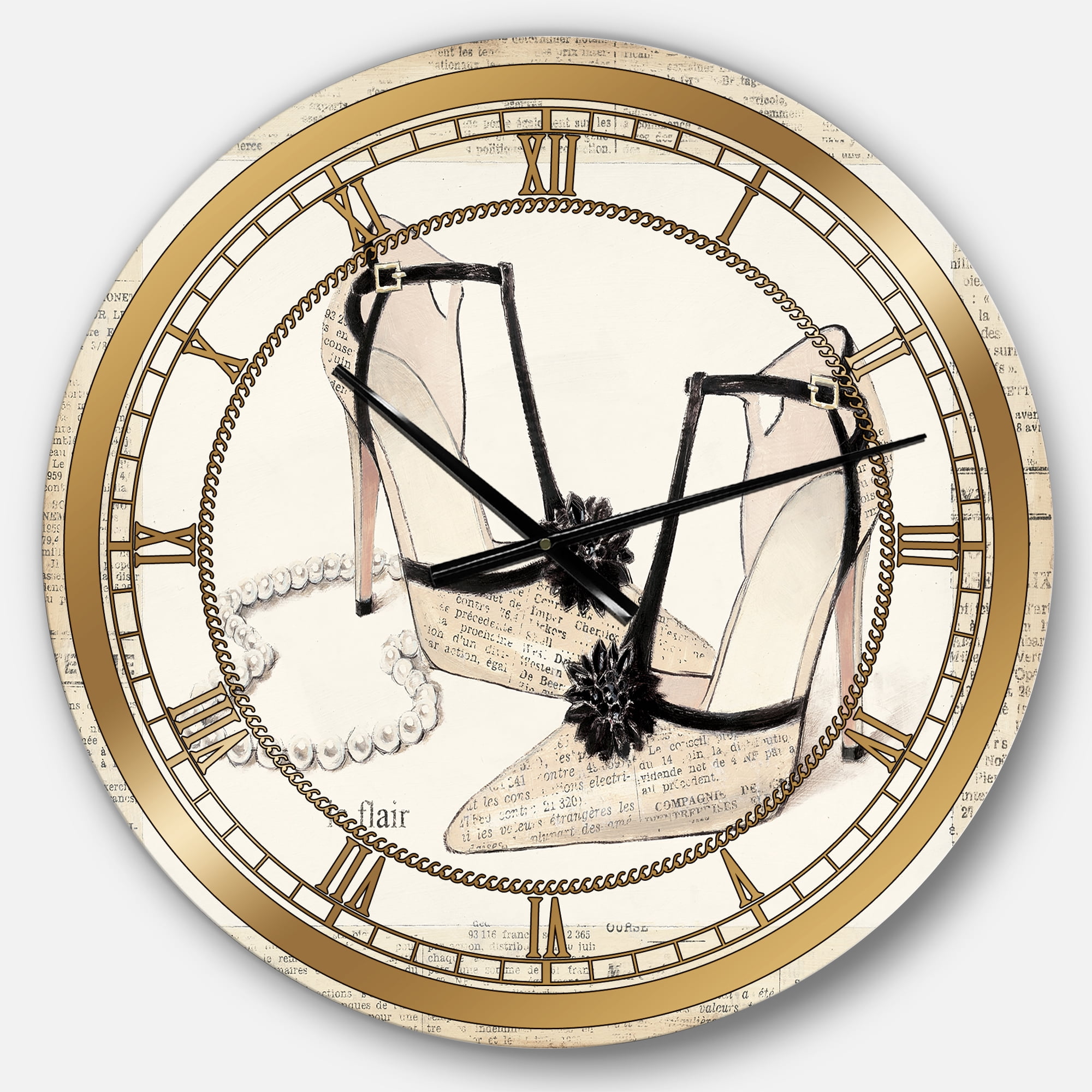 Designart 'Glamorous Black Diamond Stiletto II' Glam Wall Clock