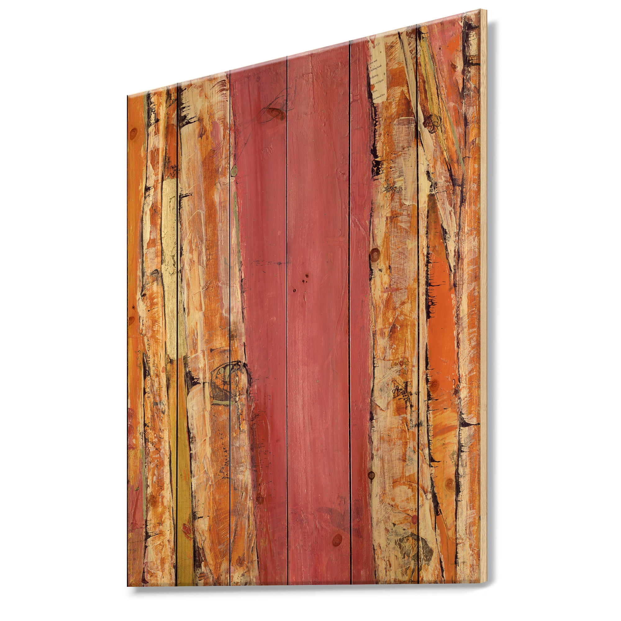 Designart 'Glamorous Composition of Gold and Red' Mid-Century Modern Print on Natural Pine Wood