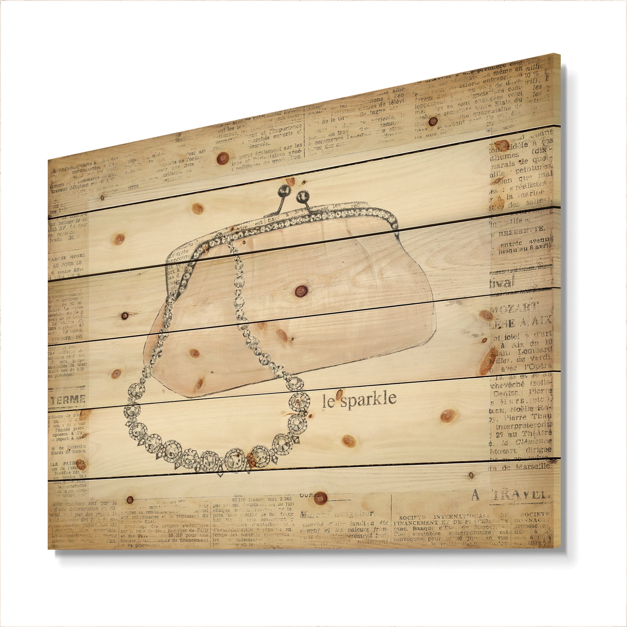Designart 'Glamorous Diamond Sparkle Purse I' Fashion Print on Natural Pine Wood