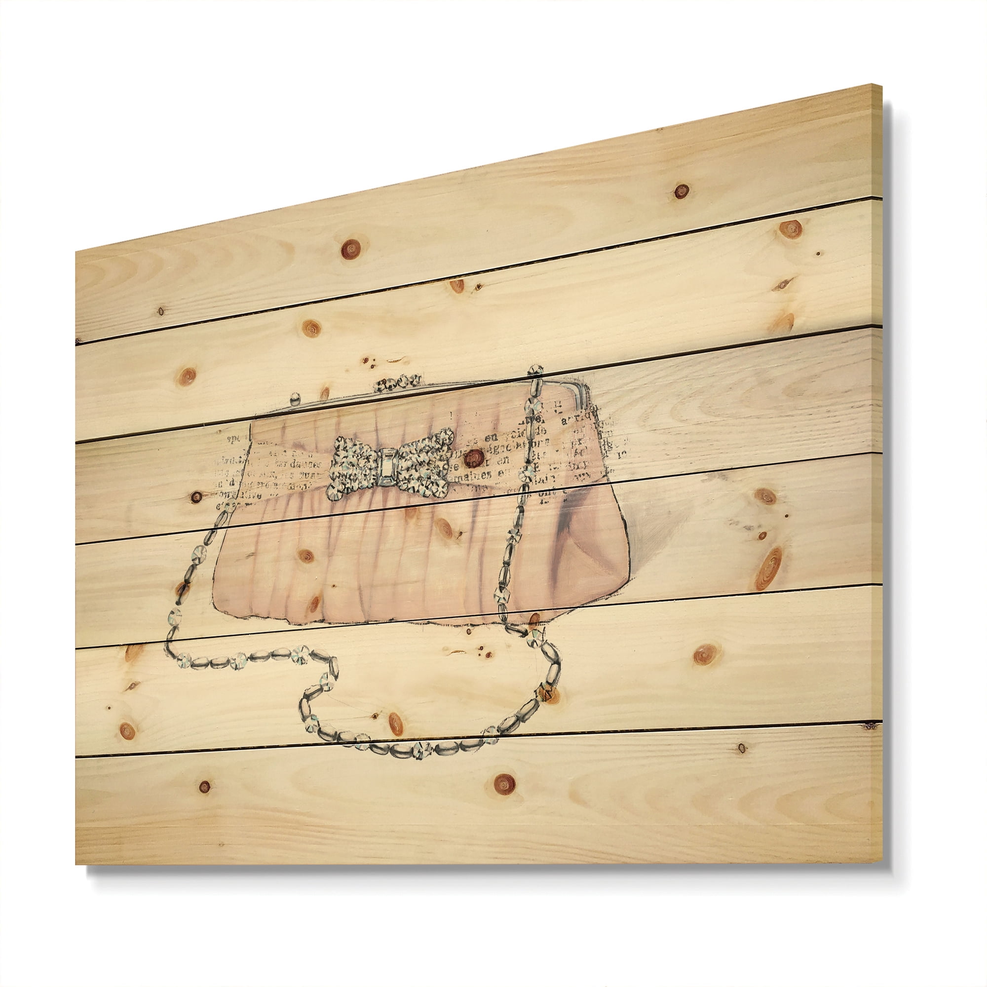 Designart 'Glamorous Diamond Sparkle Purse II' Fashion Print on Natural Pine Wood