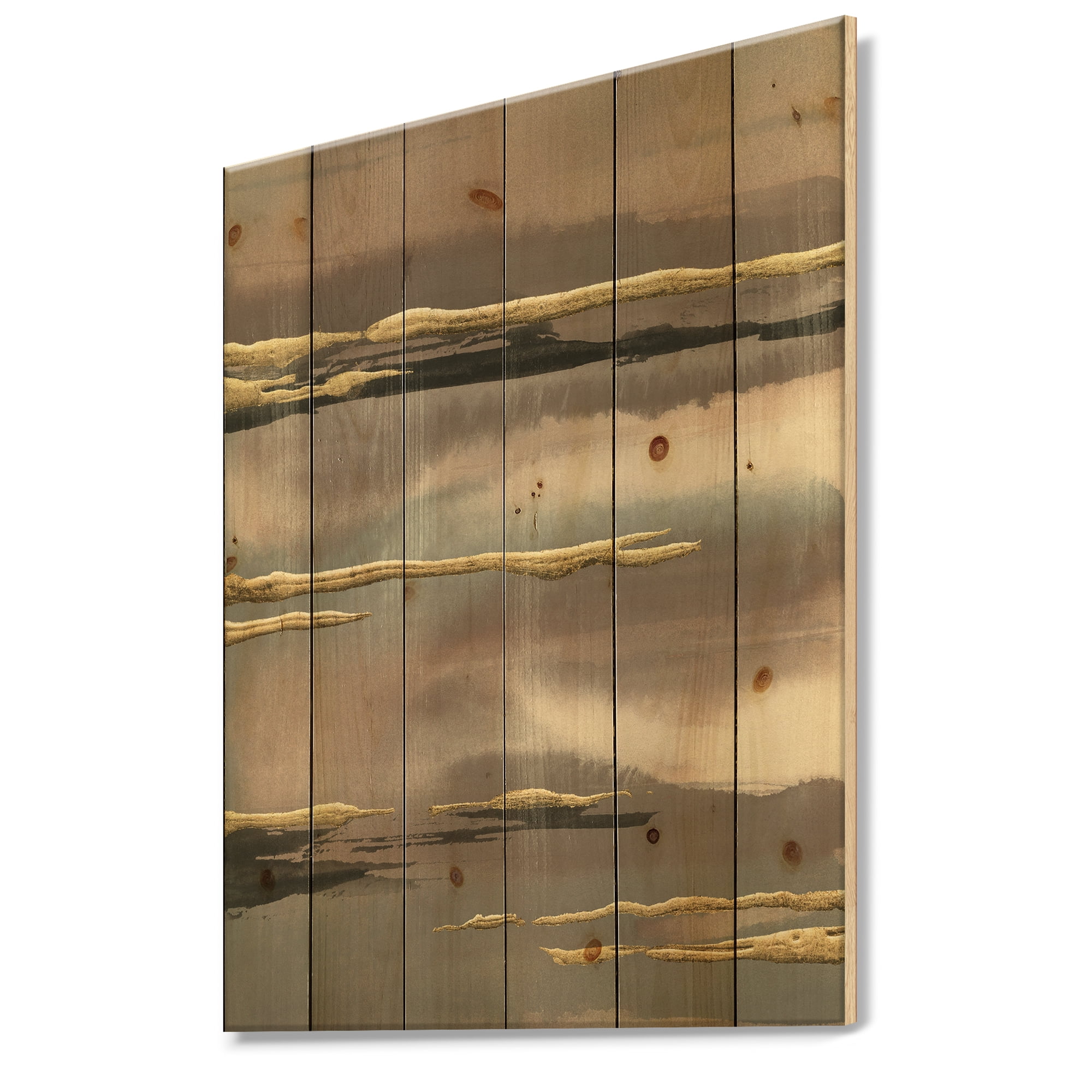 Designart 'Glamorous Fractal Morning Fog I' Modern Glam Print on Natural Pine Wood