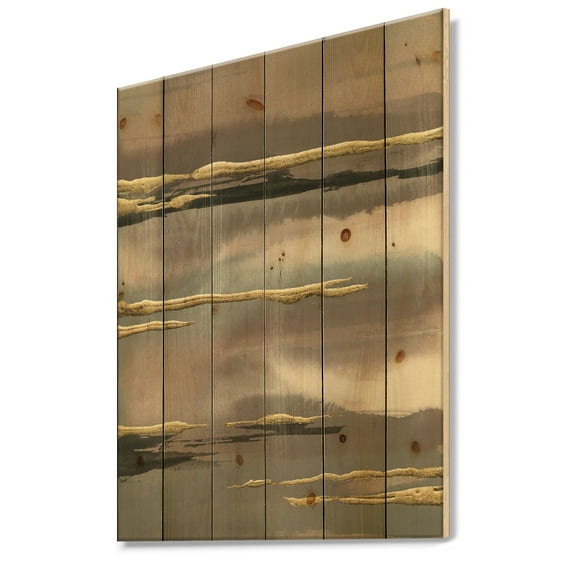 Designart 'Glamorous Fractal Morning Fog I' Modern Glam Print on Natural Pine Wood