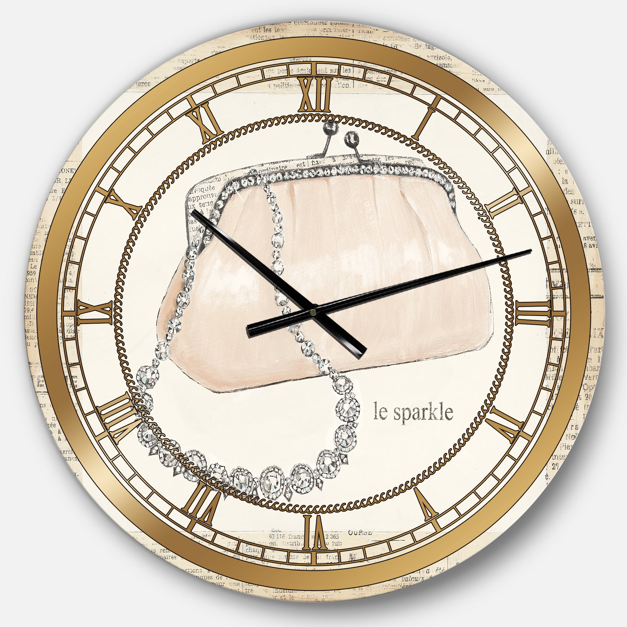 Designart 'Glamorous Sparkle Purse I' Glam Wall Clock