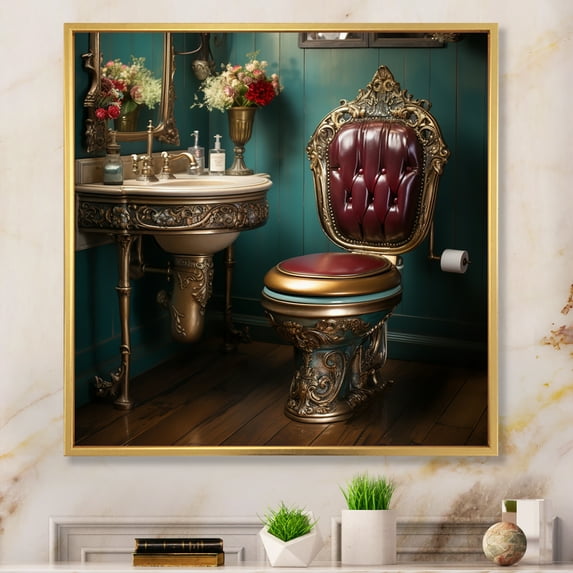 Designart "Glamour Retroinspired Toilet Vintage Chic II" Bath & Laundry Floater Framed Wall Art Print