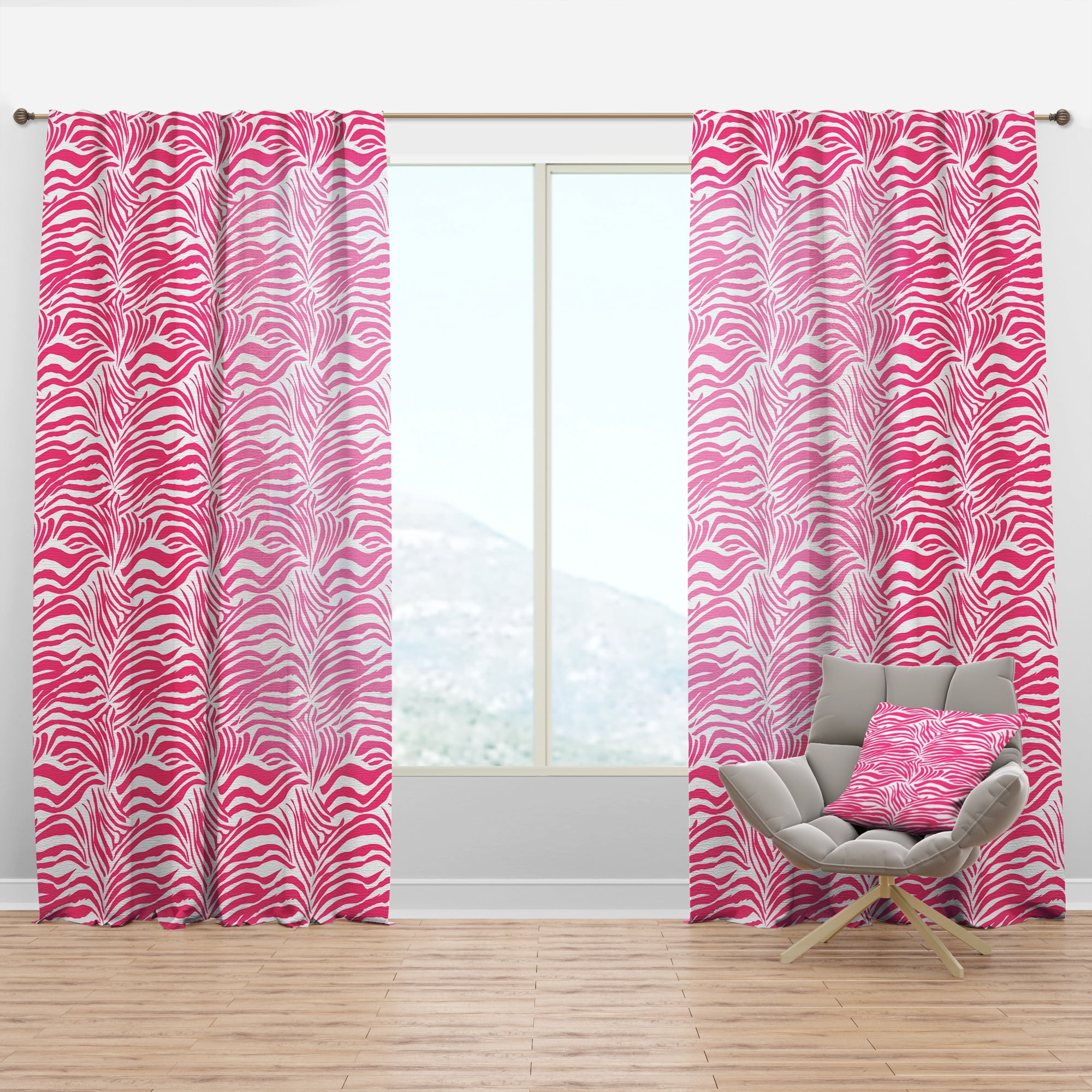 Designart 'Glamour Zebra Animal Pink Pattern' Mid-Century Modern Curtain Panel