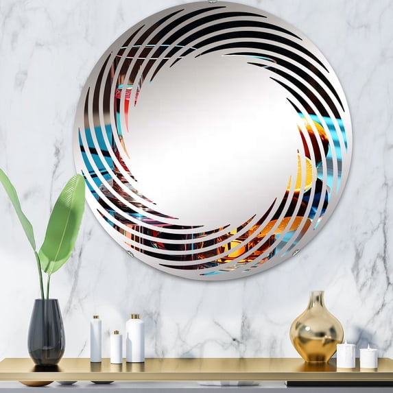 Designart "Glassware Abstractions I" Drinkware Spiral Round Wall Mirror - Food & Beverage Oval Printed Decorative Mirror - Multiple Color Options