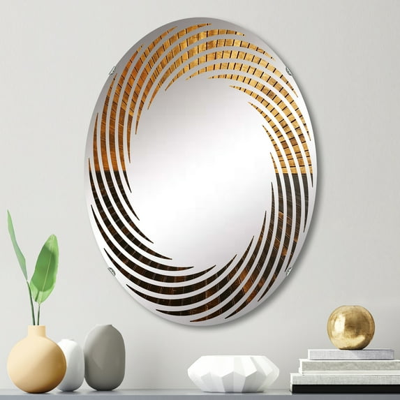 Designart "Gleaming Bronze Balance" Abstract Shapes Spiral Round Wall Mirror - Abstract Oval Printed Decorative Mirror - Multiple Color Options