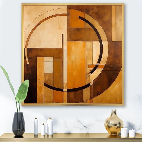 Designart "Gleaming Bronze Balance VI" Abstract Shapes Floater Framed Canvas Wall Art