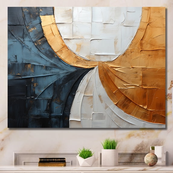 Designart "Gleaming Geometry Gold Grey painting X" Abstract Collages Wall Decor