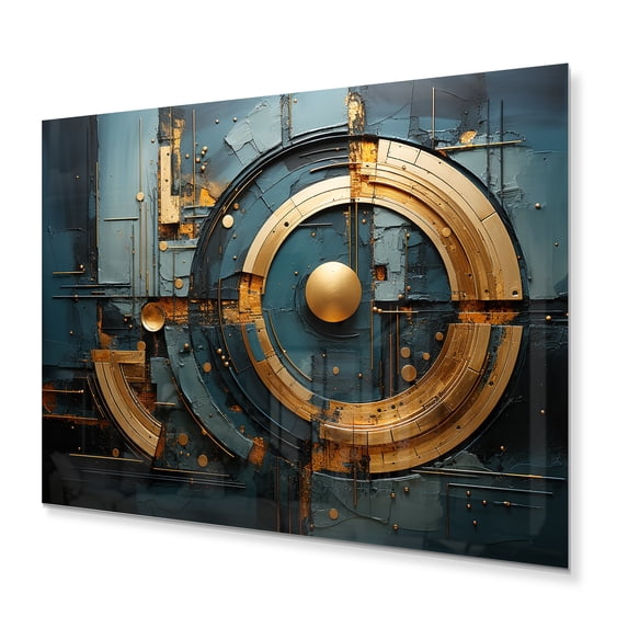 Designart "Gleaming Geometry Gold Grey painting XIII" Abstract Collages Metal Art Print