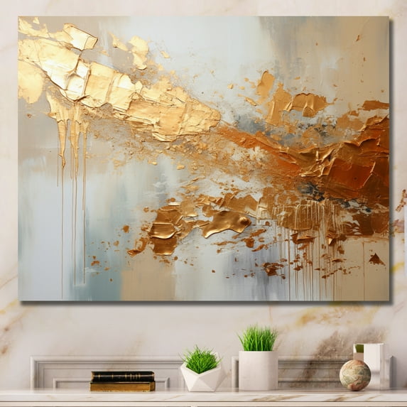 Designart "Gleaming Gold II" Abstract Collages Canvas Art Print
