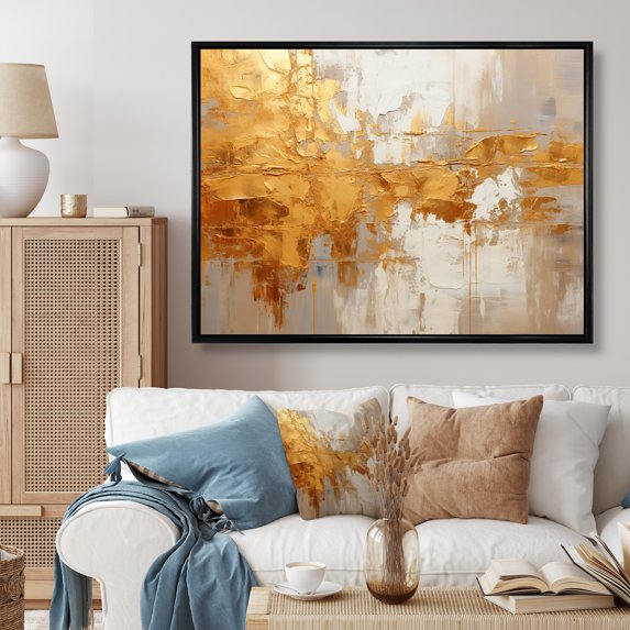 Designart "Gleaming Gold VI" Abstract Collages Floater Framed Canvas Print