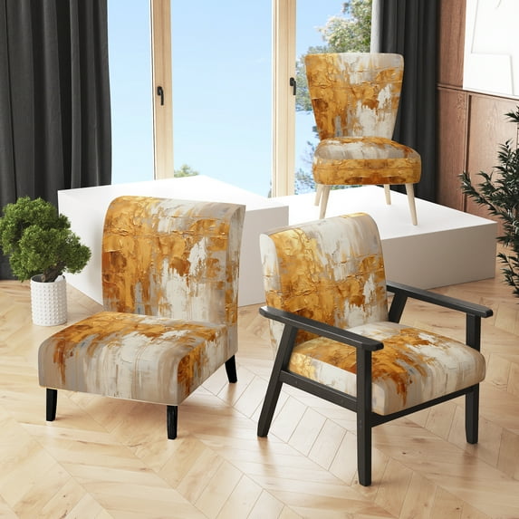 Designart "Gleaming Gold VI" Gold Abstract Collages Upholstered Accent Chair - Modern Arm Chair For Bedroom