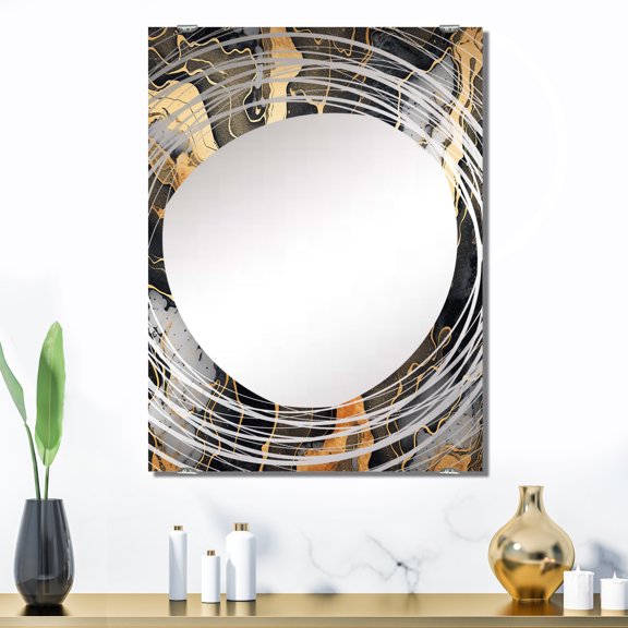 Designart "Glimmering Galaxies in Gold and Grey Marble II" Abstract Fractal Oversized Wall Mirror - Modern Abstract Living Room Wall Mirror - Multiple Color Options