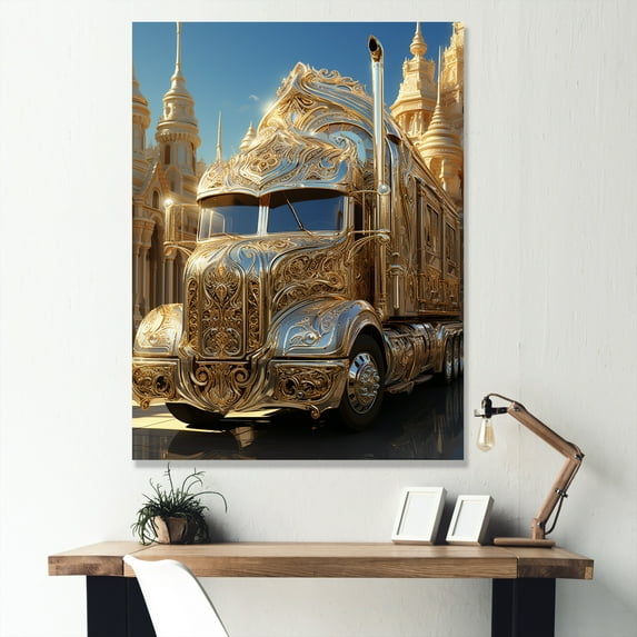 Designart "Glimmering Golden Semi Fantasy" Truck Wall Art Prints