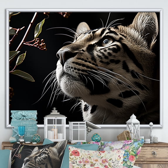 Designart "Glimpse Of Shadows In The Leopard'S World I" Animals Leopard Floater Framed Canvas Wall Art