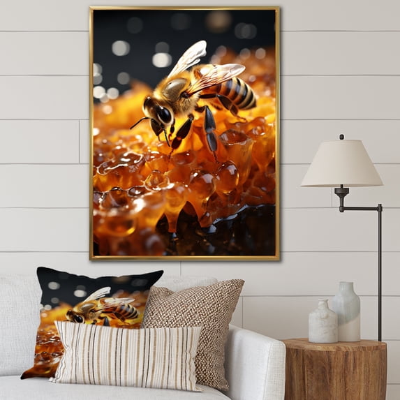 Designart "Glistening Translucent Bee" Animals Floater Framed Canvas Print