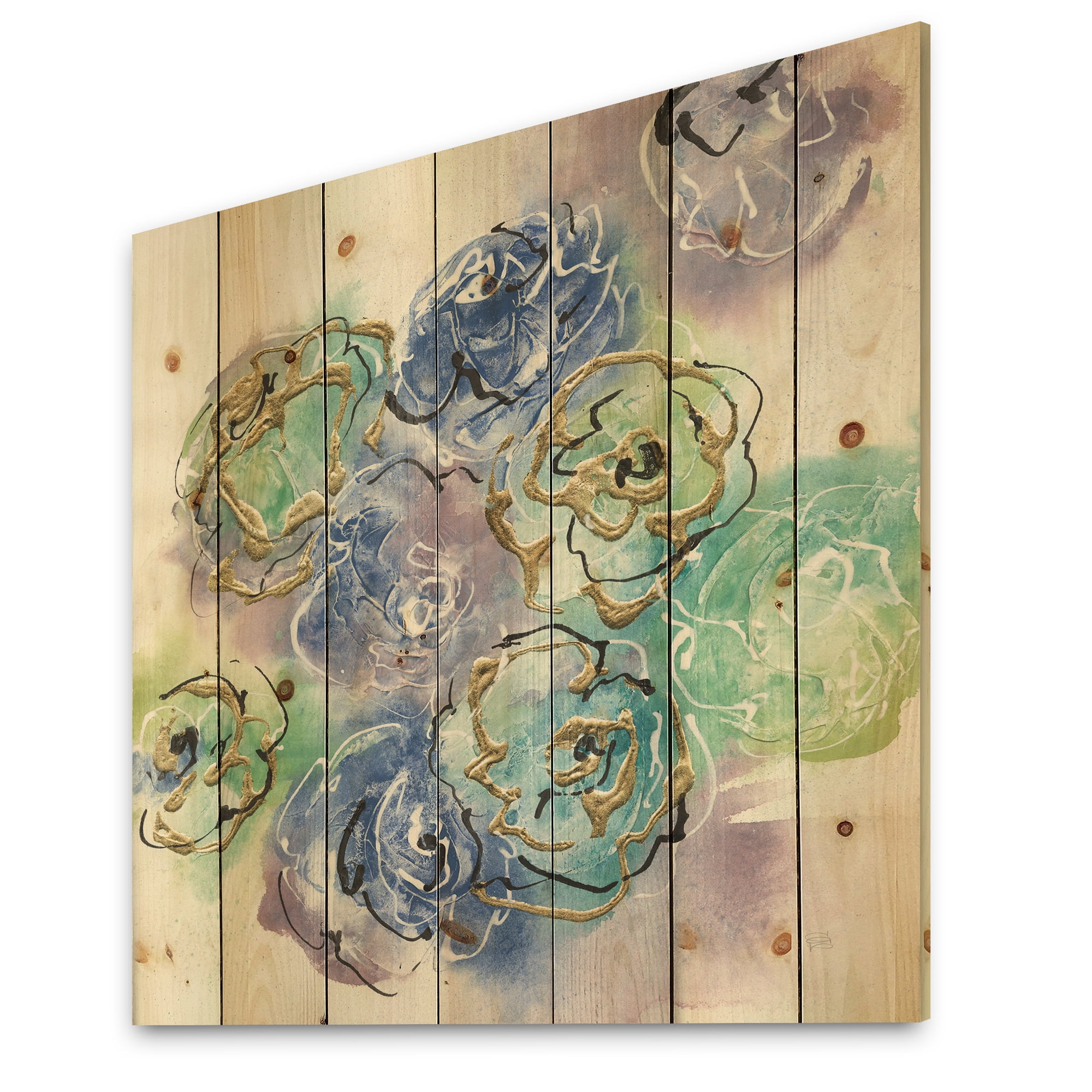 Designart 'Glitter Pastel Foral Composition II' Cabin & Lodge Print on Natural Pine Wood