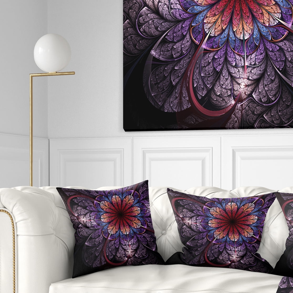 Designart Glittering Bright Colorful Fractal Flower - Floral Throw Pillow - 16x16