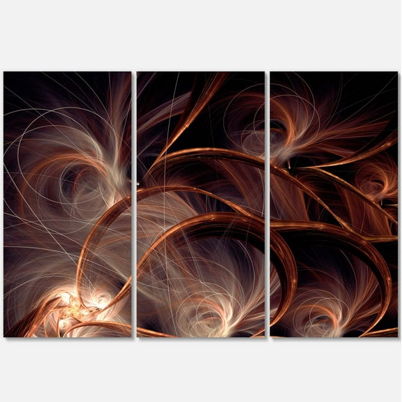 Designart 'Glittering Brown Fractal Flower on Black ' Floral Canvas Art Print