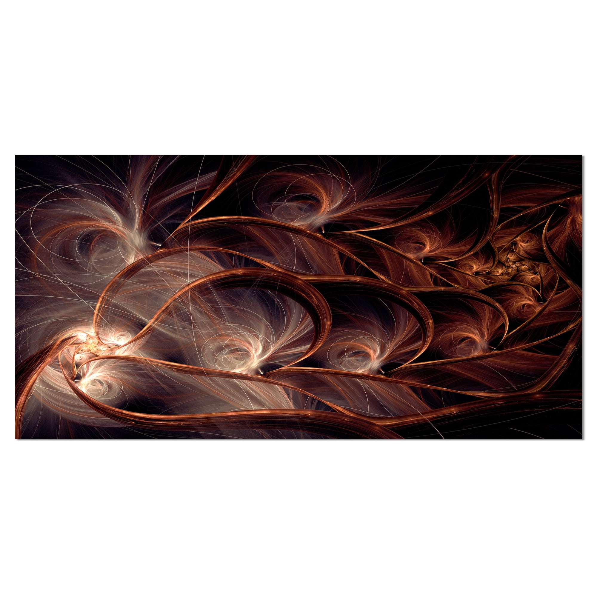 Designart 'Glittering Brown Fractal Flower on Black ' Floral Canvas Art Print