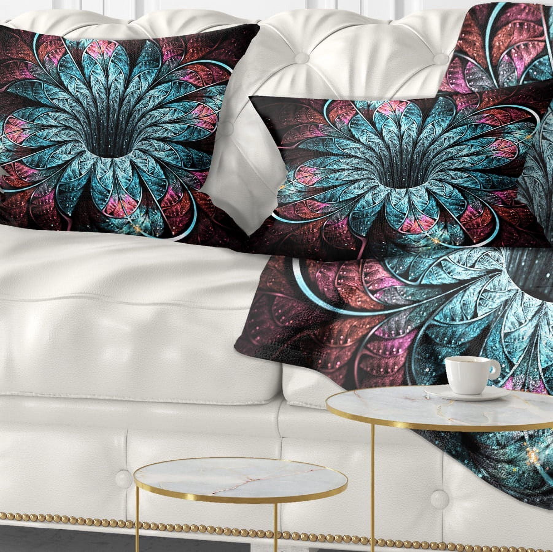 Designart Glittering Dark Fractal Flower Digital Art - Floral Throw Pillow - 12x20