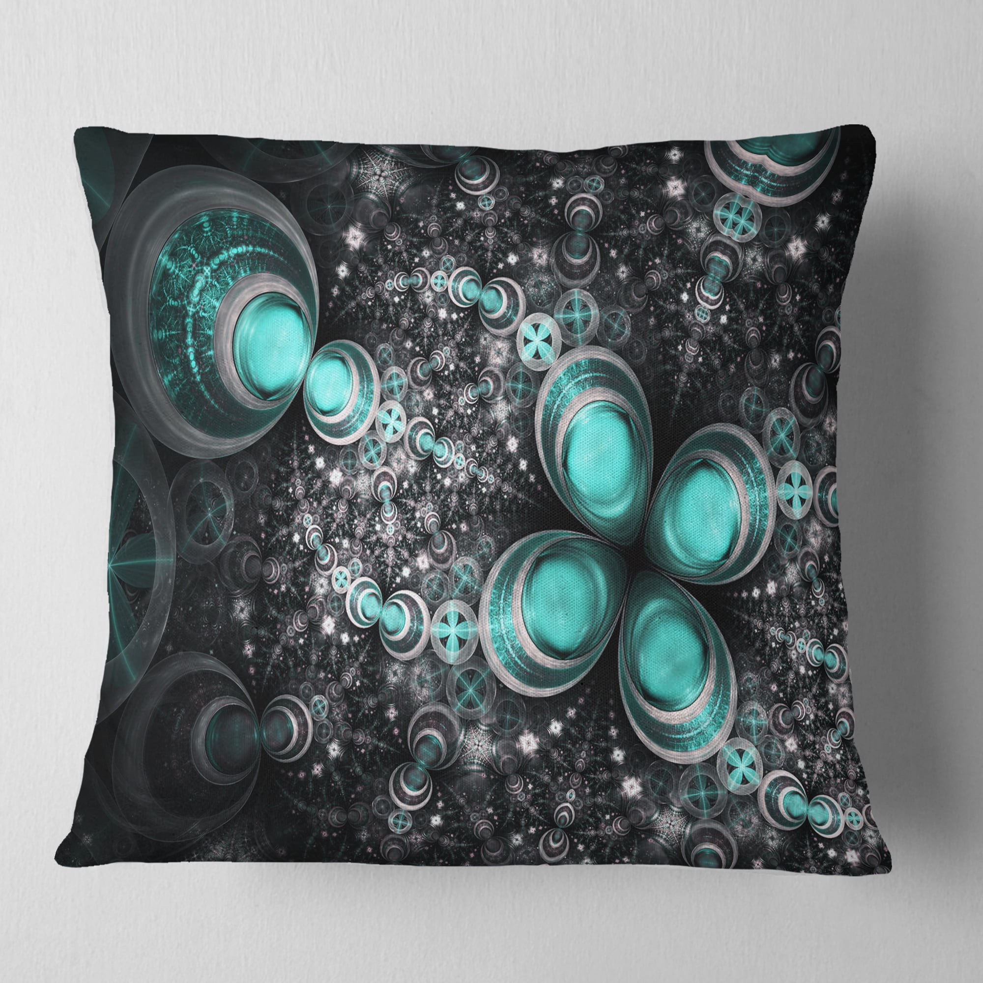 Designart Glittering Dark Green Fractal Flower - Floral Throw Pillow - 16x16