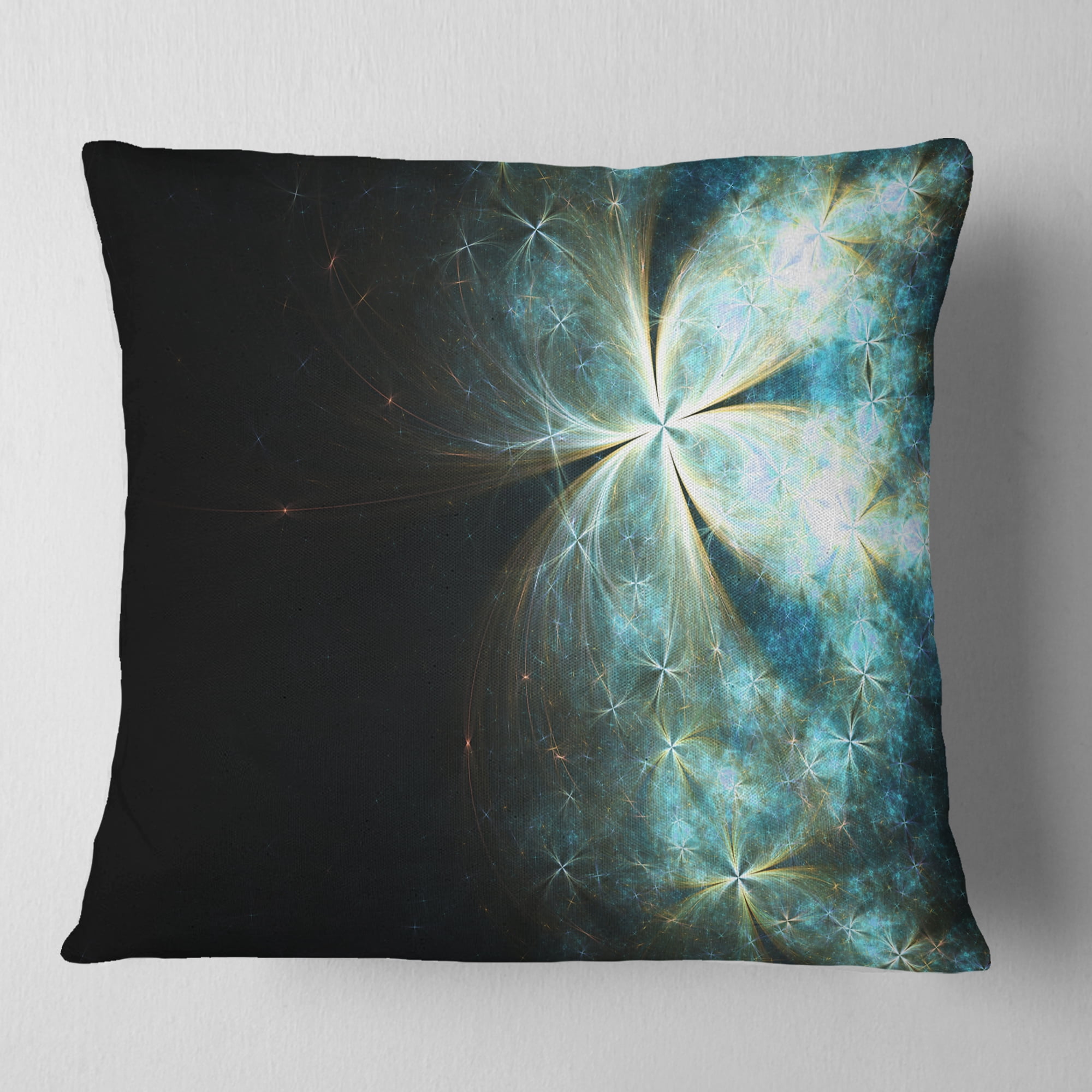 Designart Glittering Gold Purple Fractal Flower - Floral Throw Pillow - 18x18