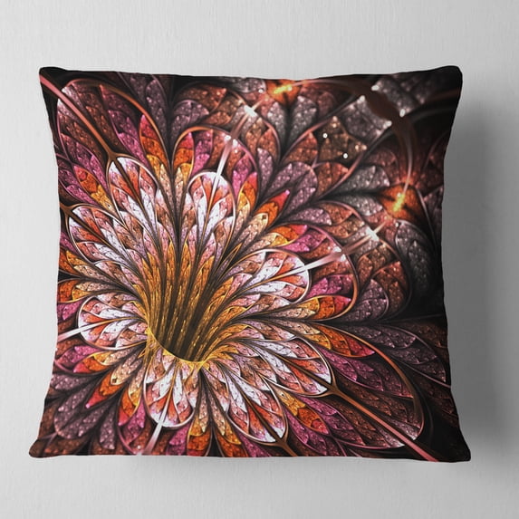 Designart Glittering Light Red Fractal Flower - Floral Throw Pillow - 18x18