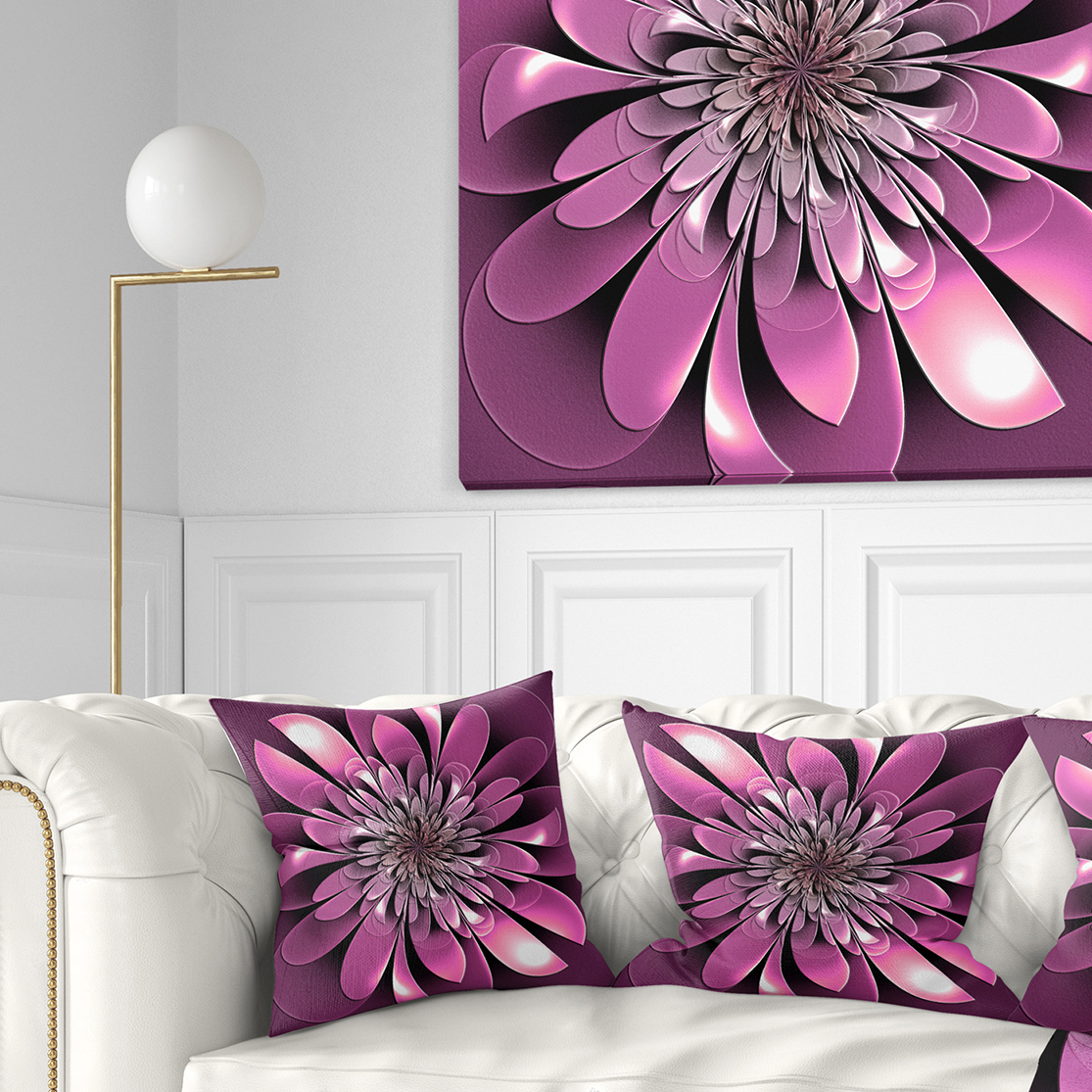 Designart Glittering Lush Purple Fractal Flower - Floral Throw Pillow - 16x16