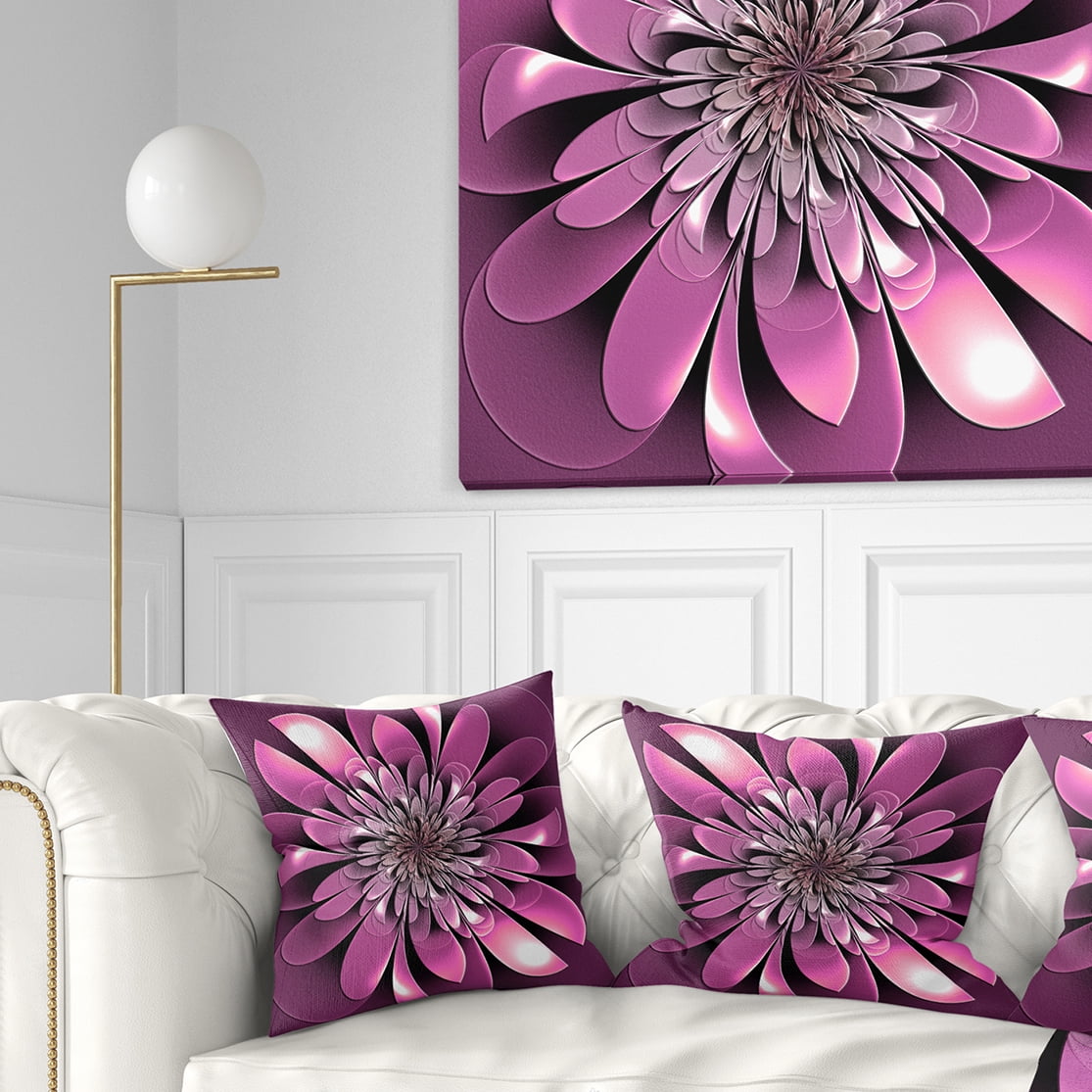 Designart Glittering Lush Purple Fractal Flower - Floral Throw Pillow - 18x18