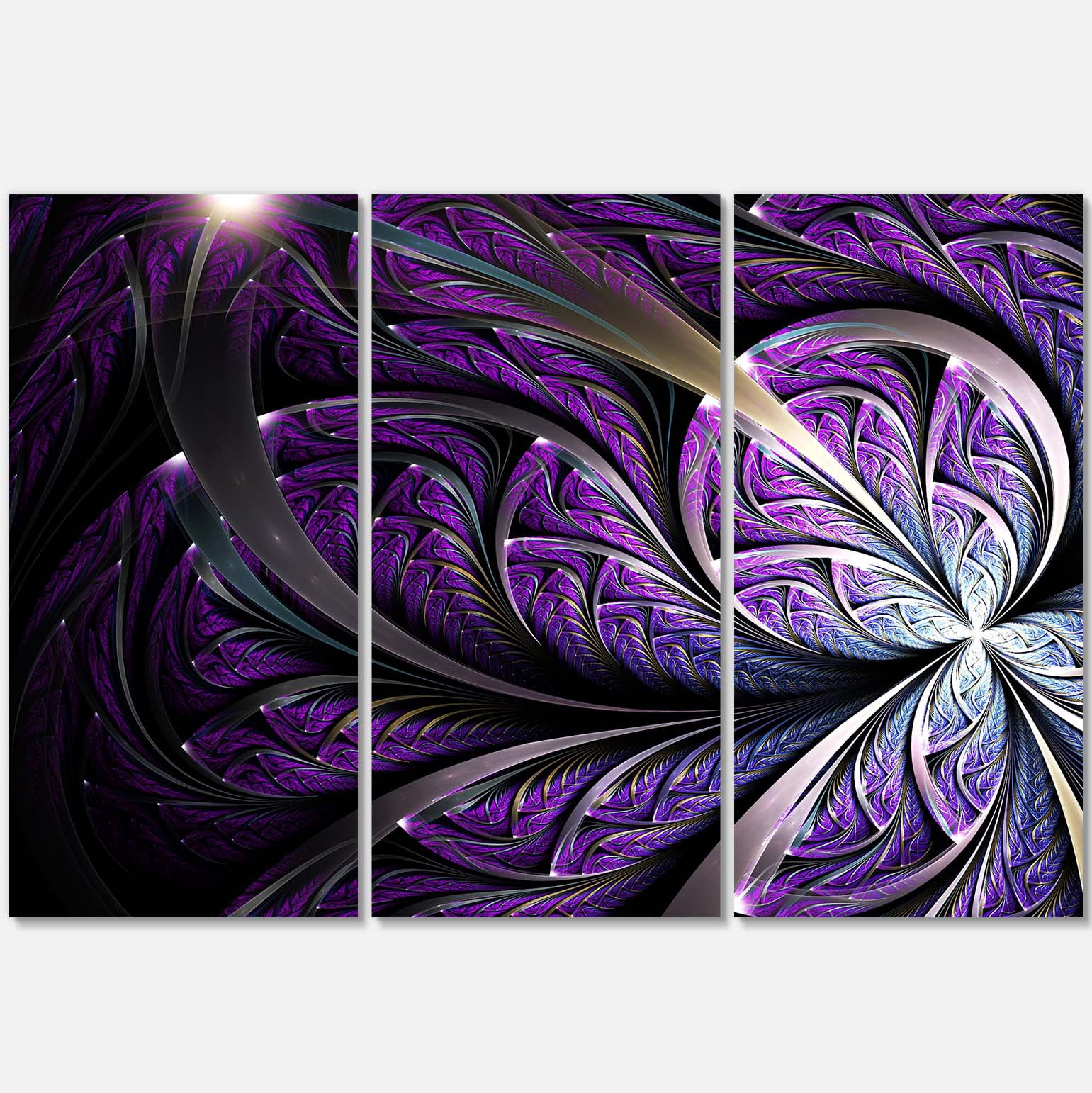 Designart 'Glittering Purple Fractal Flower ' Floral Canvas Art Print