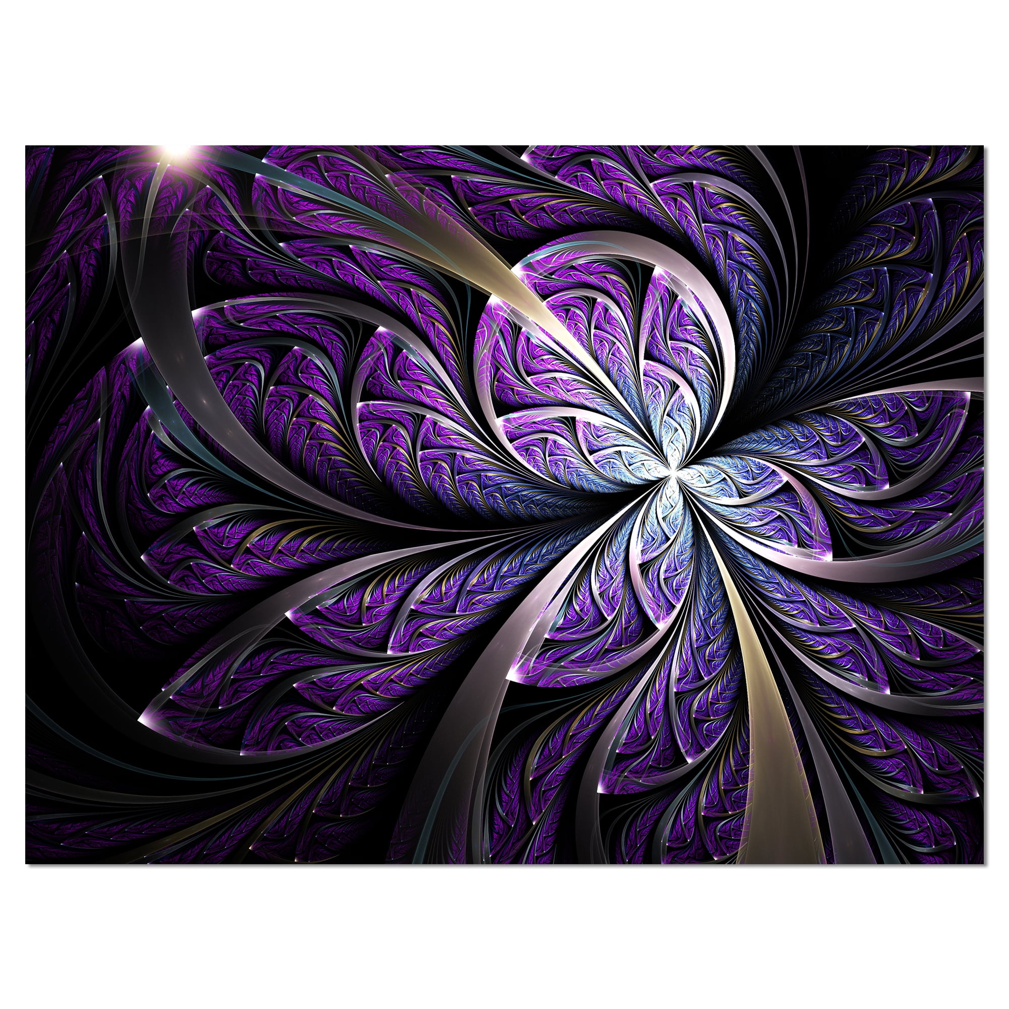 Designart 'Glittering Purple Fractal Flower ' Floral Canvas Art Print