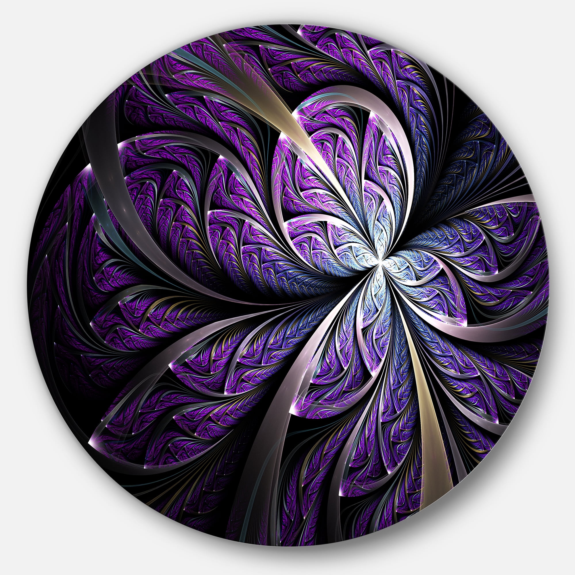 Designart Glittering Purple Fractal Flower Metal Wall Art Print, 23" x 23"