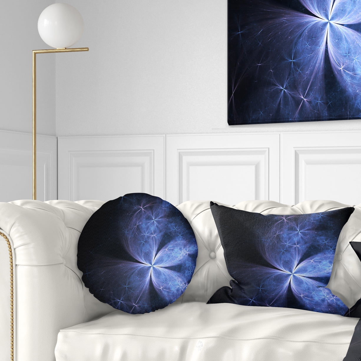 Designart Glittering Soft Blue Fractal Flower - Floral Throw Pillow - 12x20