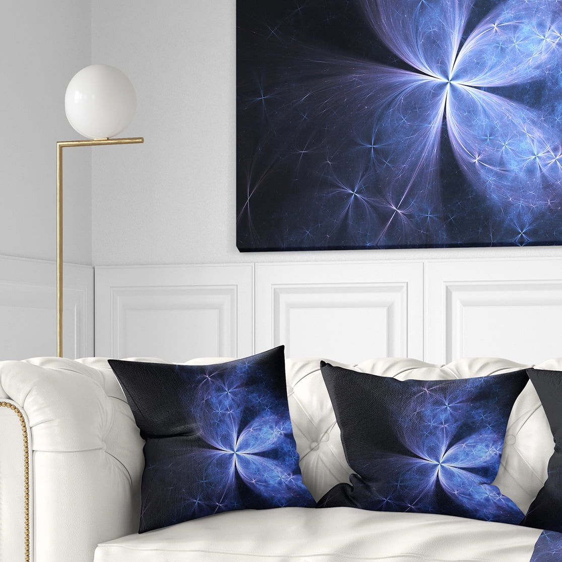 Designart Glittering Soft Blue Fractal Flower - Floral Throw Pillow - 18x18