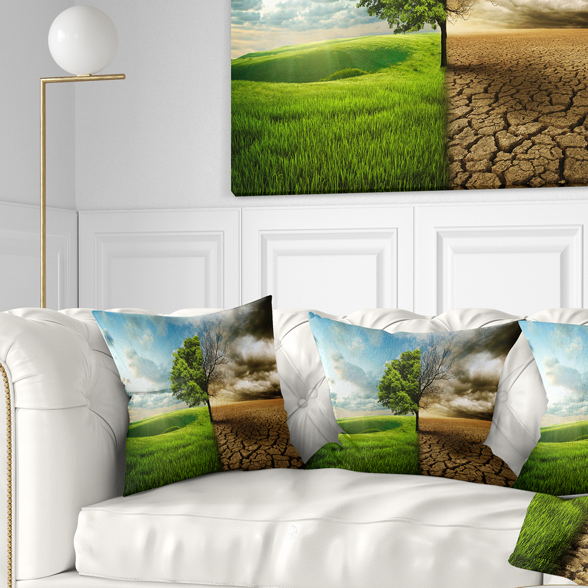 Designart Global Warming - Landscape Printed Throw Pillow - 16x16