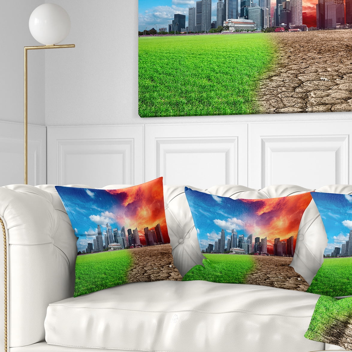 Designart Global Warming - Landscape Printed Throw Pillow - 18x18