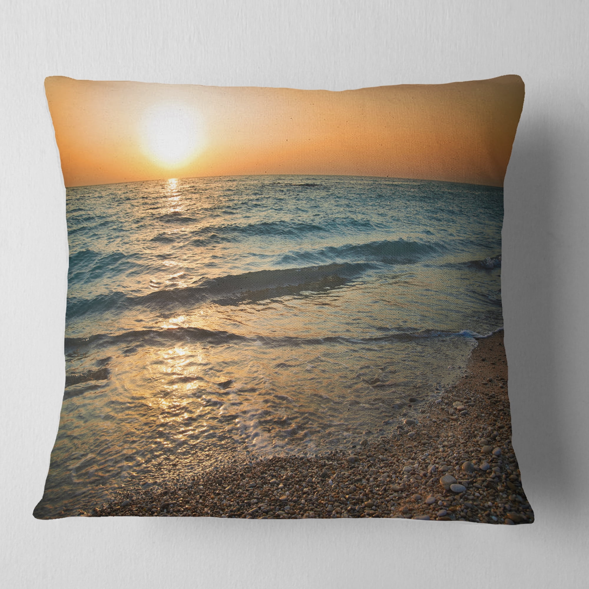 Designart Gloomy Atlantic Beach Portugal - Seascape Throw Pillow - 16x16