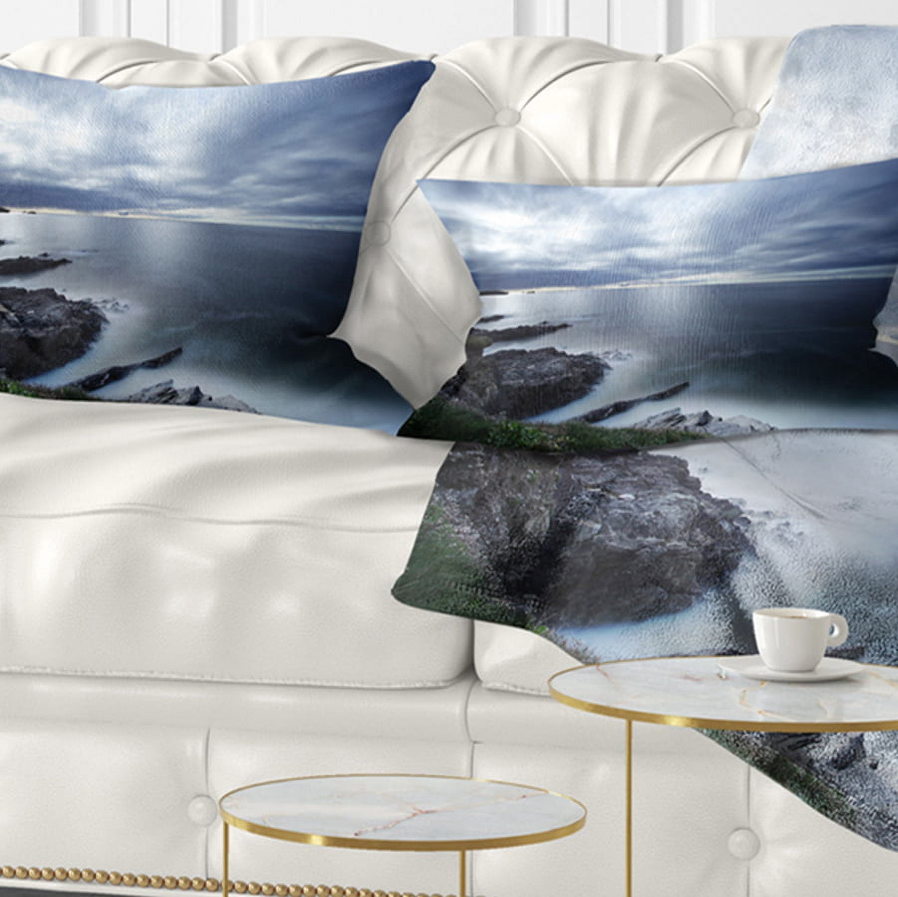 Designart Gloomy Bluish Atlantic Beach Portugal - Seascape Throw Pillow - 12x20