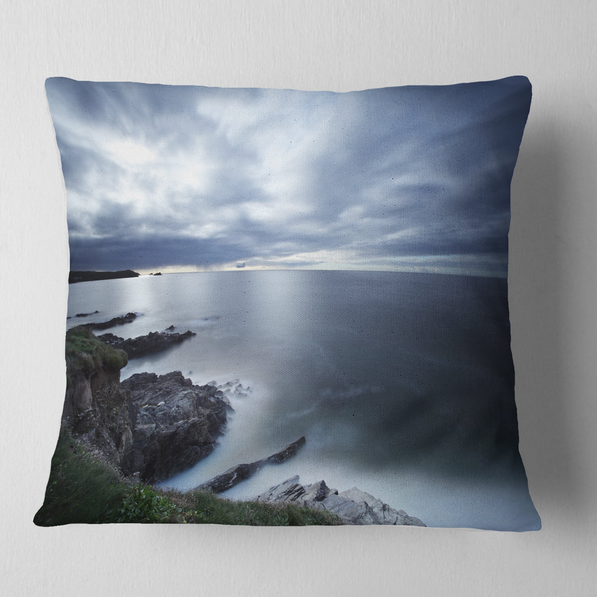 Designart Gloomy Bluish Atlantic Beach Portugal - Seascape Throw Pillow - 16x16