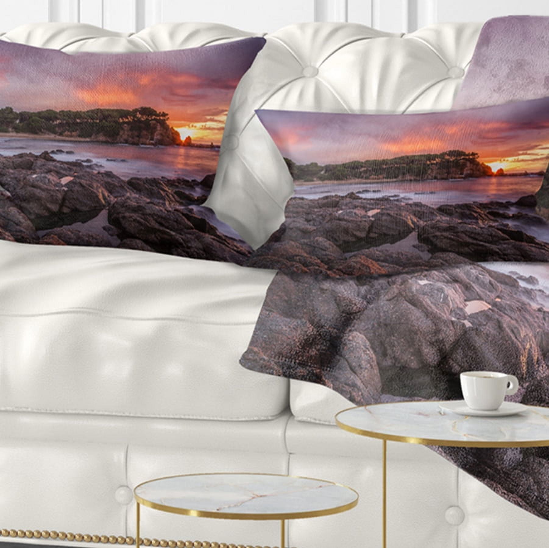 Designart Gloomy Seashore with Large Rocks - Seascape Throw Pillow - 12x20