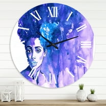 Designart 'Glorious Blue Portrait Of African American Woman' Modern Wall Clock