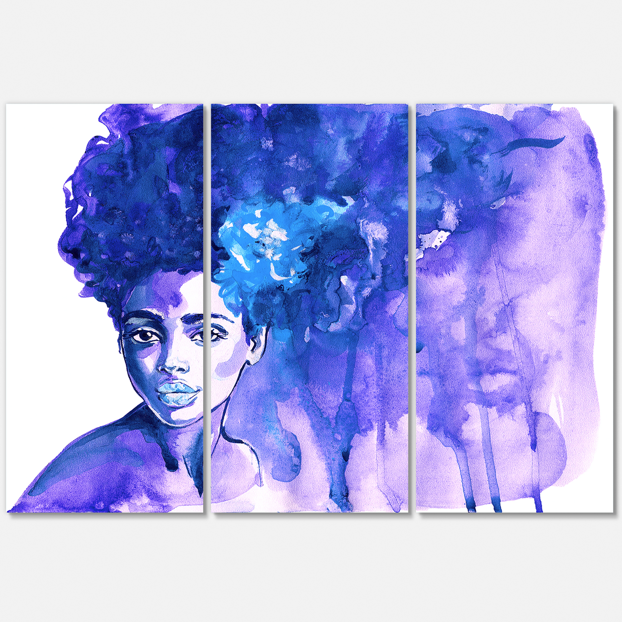 Designart ' Glorious Blue Portrait of Afro American Woman ' Modern Canvas Wall Art Print