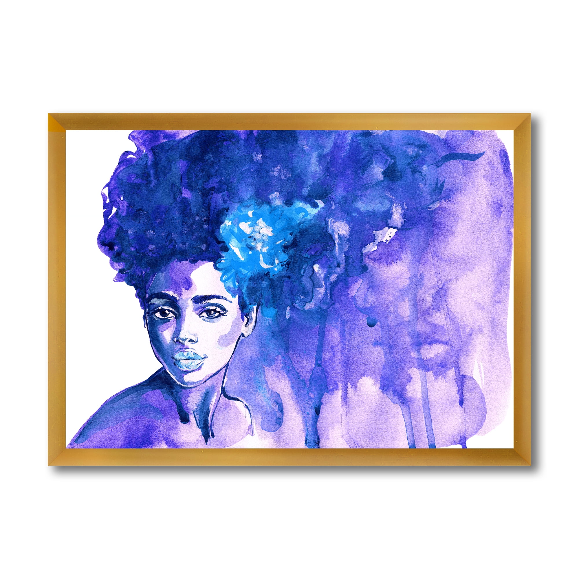 Designart 'Glorious Blue Portrait of Afro American Woman' Modern Framed Art Print