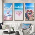 thumbnail image 1 of Designart "Glorious Pink Heart Amidst Tropical Beach III" Beach Framed Wall Art Set Of 3 - Pink Coastal Beach Frame Canvas Set For Living Room Decor, 1 of 6
