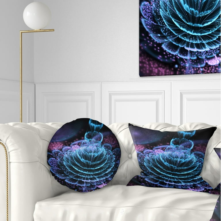 Designart Glossy Blue Purple Fractal Flower Floral Throw Pillow