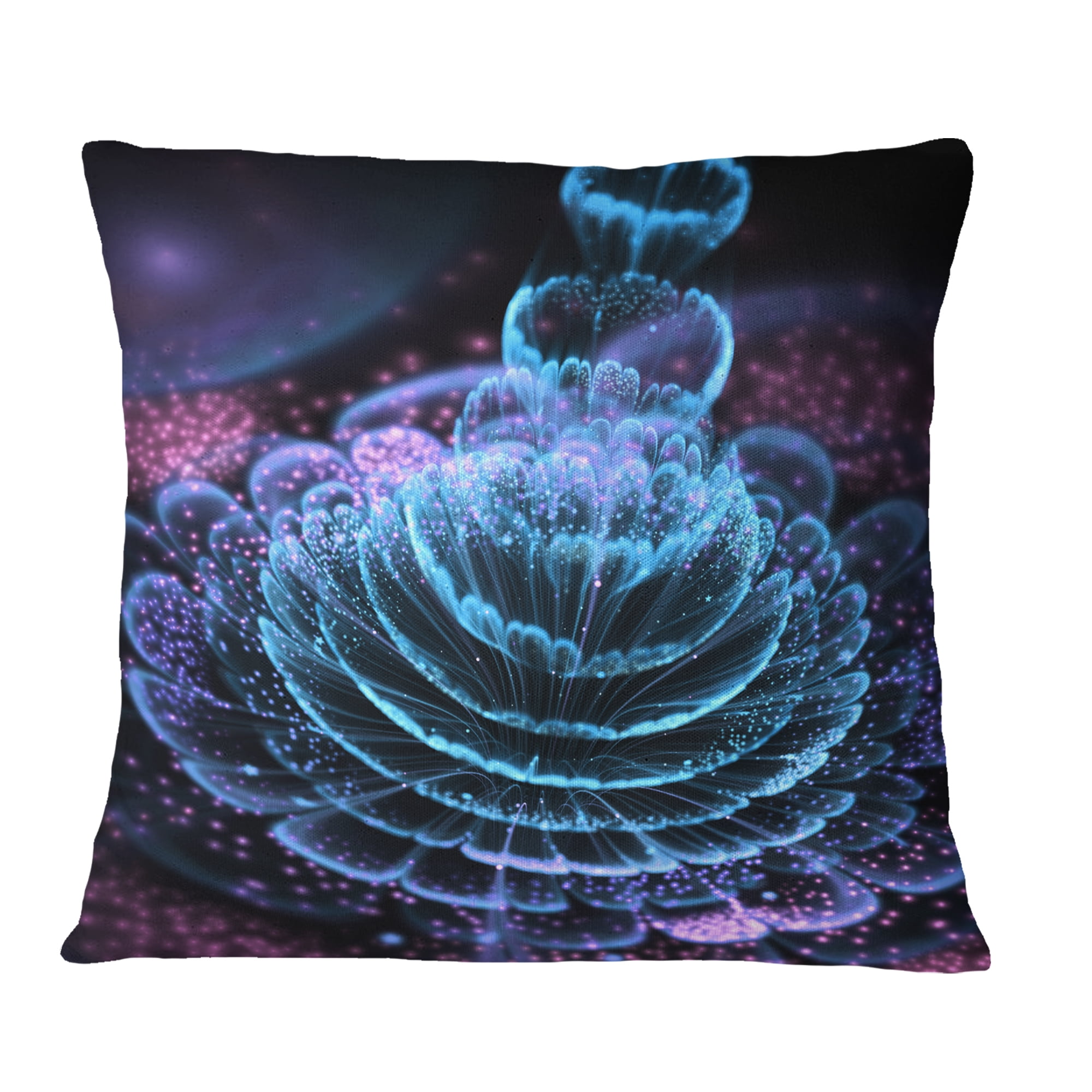 Designart Glossy Blue Purple Fractal Flower - Floral Throw Pillow - 18x18