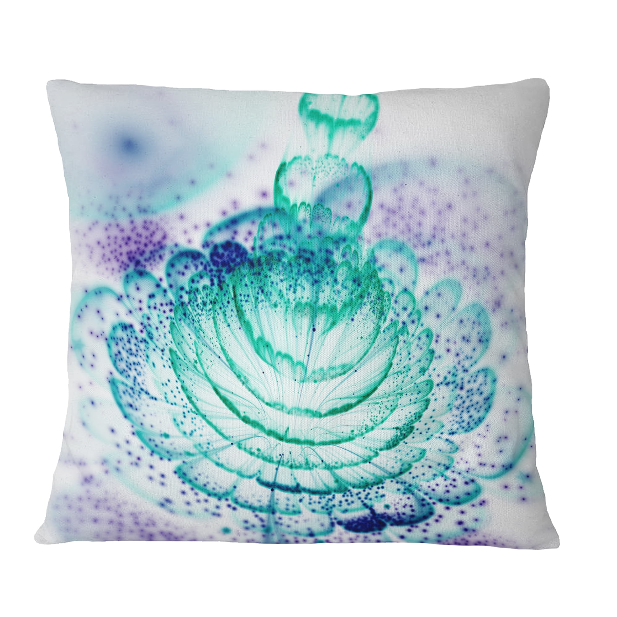 Designart Glossy Light Blue Fractal Flower - Floral Throw Pillow - 16x16